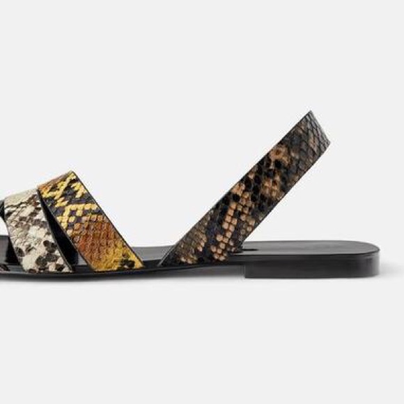 Zara Animal Print Snakeskin Flat Sandals Multi - Picture 6 of 6